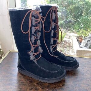 UGG Australia Women's Black Tularosa Suede Leather Lace Up Tall Boots Size 7
